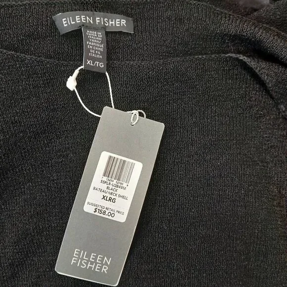 Eileen fisher womens xl linen knit tank shell top black boat neck shirt - Picture 3 of 9